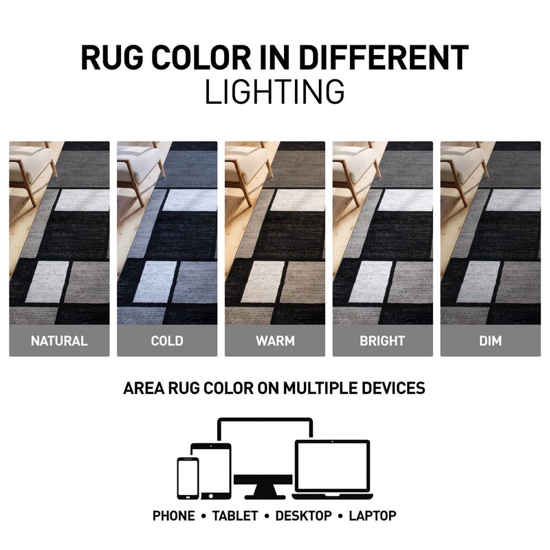 Rugshop Contemporary Modern Boxes Runner Rug 2' x 10' Gray - Image 4